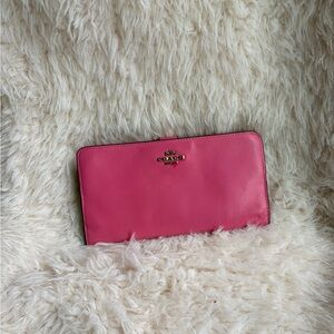 Coach Hot Pink Leather Zip Around Wallet with Gold Logo